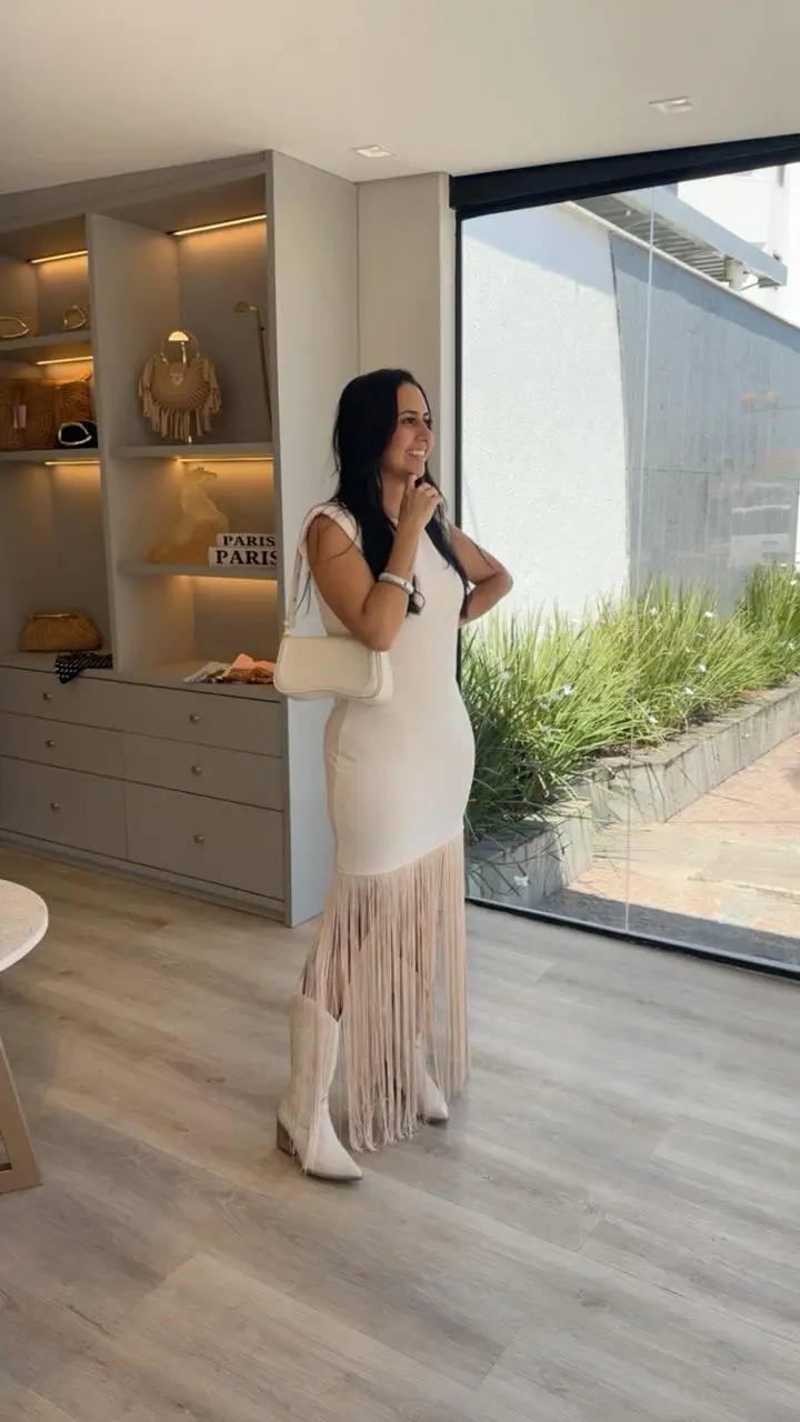 VESTIDO LONGO DE FRANJA